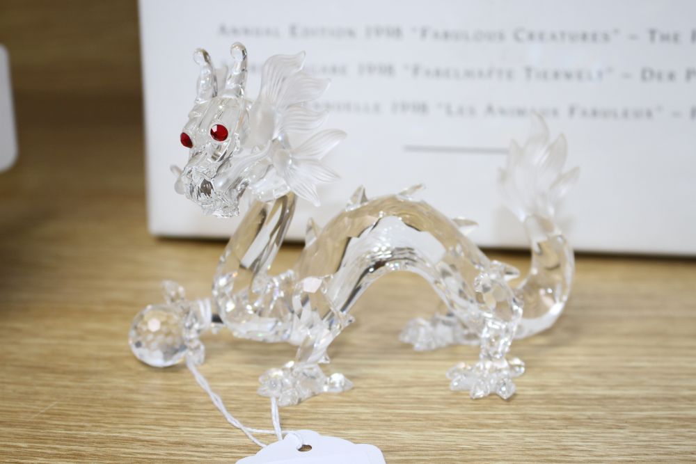 Three Swarovski Annual Edition Fabulous Beasts, The Unicorn, The Dragon and The Pegasus, 1996-1998,